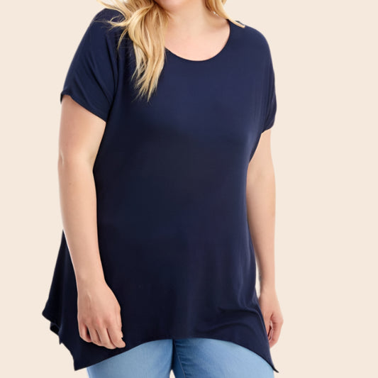 Plus Size Asymmetric Short Sleeve Tunic