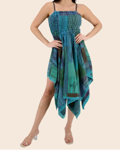 Smocked Bodice Patchwork Dress