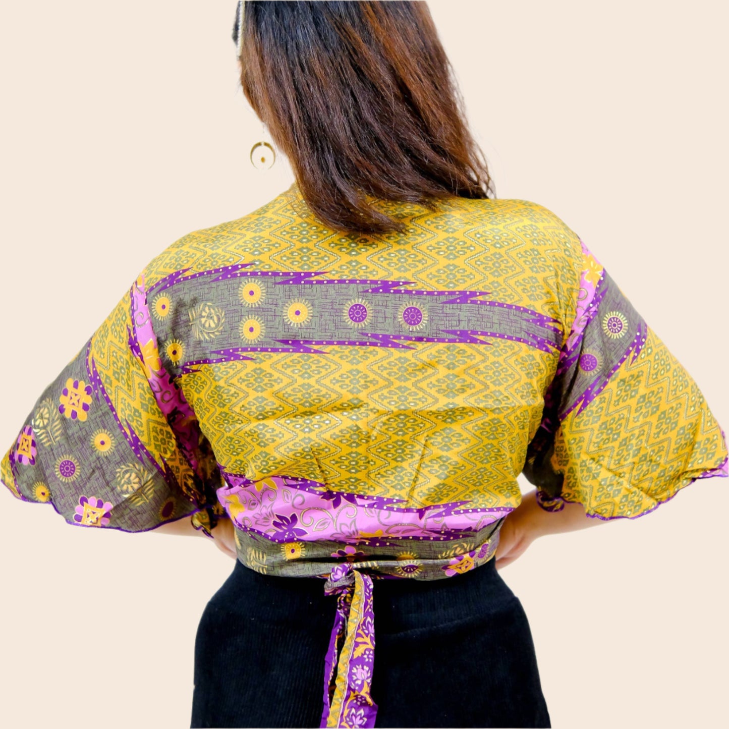 Half Sleeve Boho Wrap Crop Top