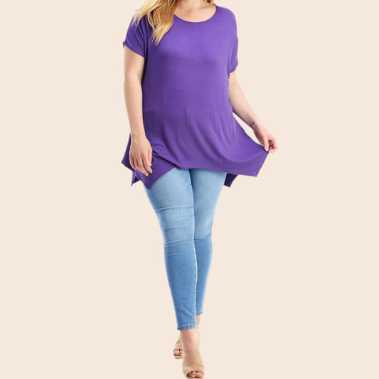 Plus Size Asymmetric Short Sleeve Tunic