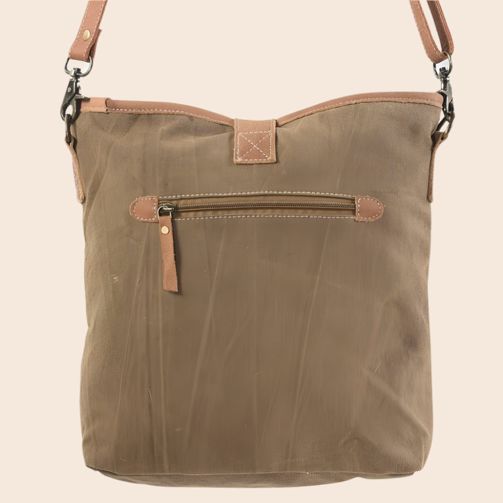 Brown Crossbody With Mixed Fabrics