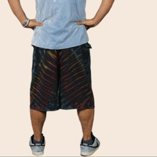 Cotton Men's Long Cargo Short With Pockets Mudmee Tie Dye