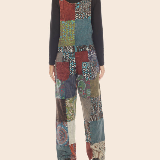 Multi Print Patchwork Overalls