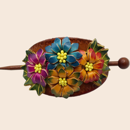 Handmade Leather Flower Barrette