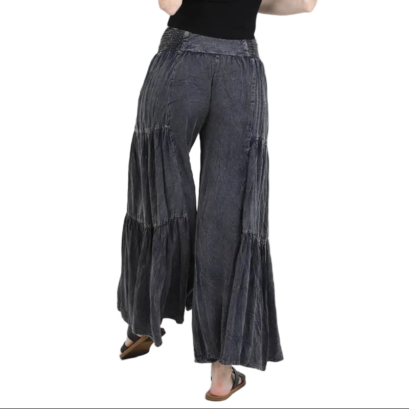 Tired-Side Stonewash Palazzo Pants