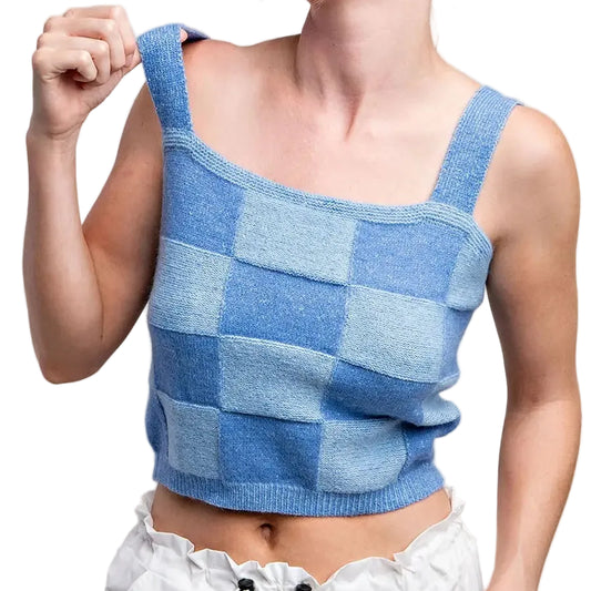 Two Tone Checker Print Tank Top