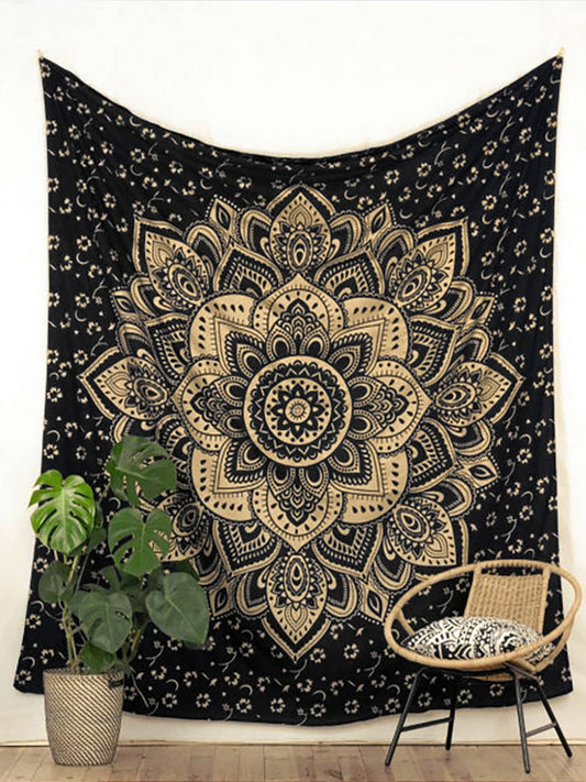 Lotus Flower Black Gold Tapestry