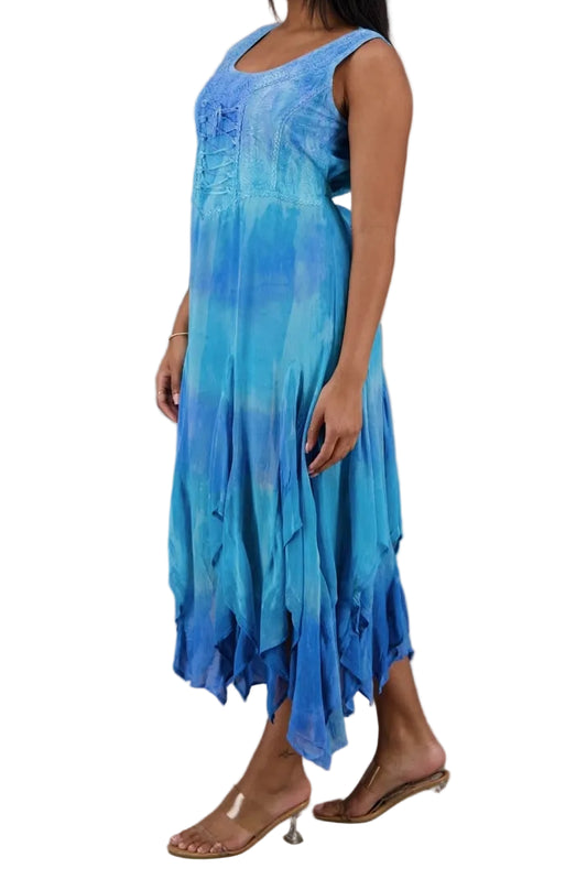 Tie Dye Rayon Lace Up Dress