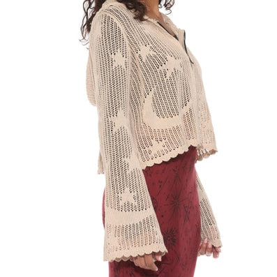 Celestial Lacy Cropped Zip Hoodie