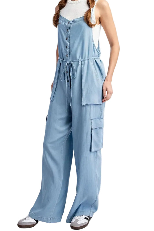Mineral Washed Button Down Jumpsuit