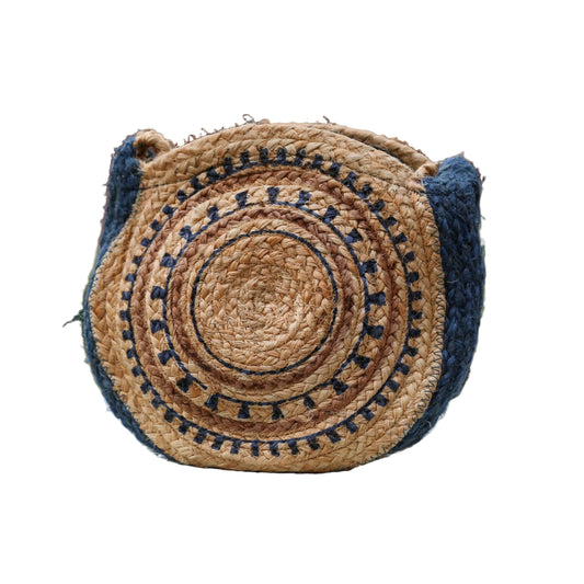 Round Jute Bag Aztec Blue