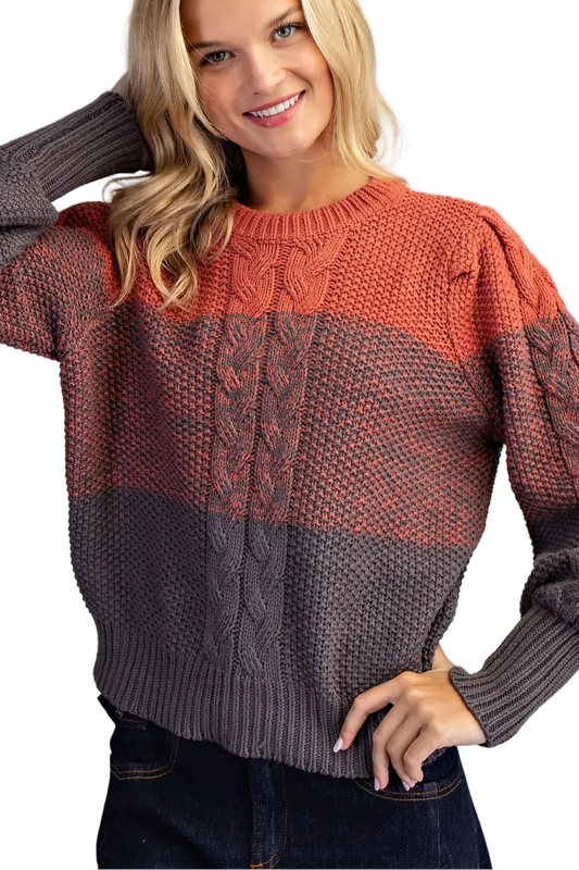 Ombre Cable Knit Long Sleeve Sweater