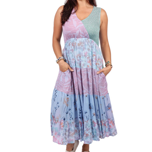 Sage & Sky Patchwork V-Neck Maxi Dress