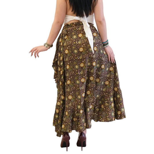 Flowy Sun Celestial Paisley Boho Wrap Skirt