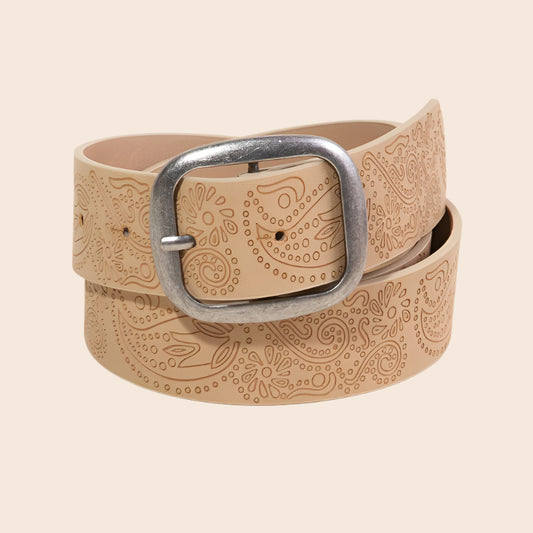 Etched Floral Faux Leather Belt