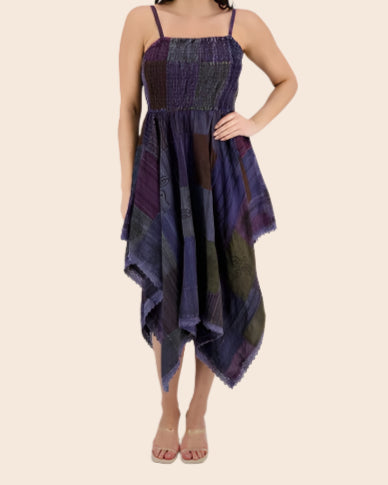 Smocked Bodice Patchwork Dress