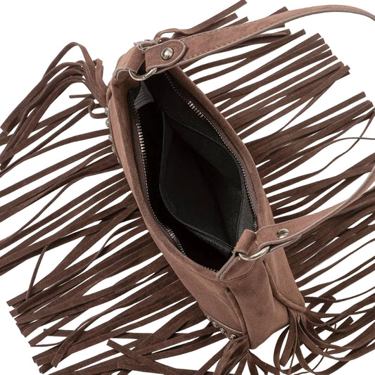 Faux Suede Fringe Shoulder Bag