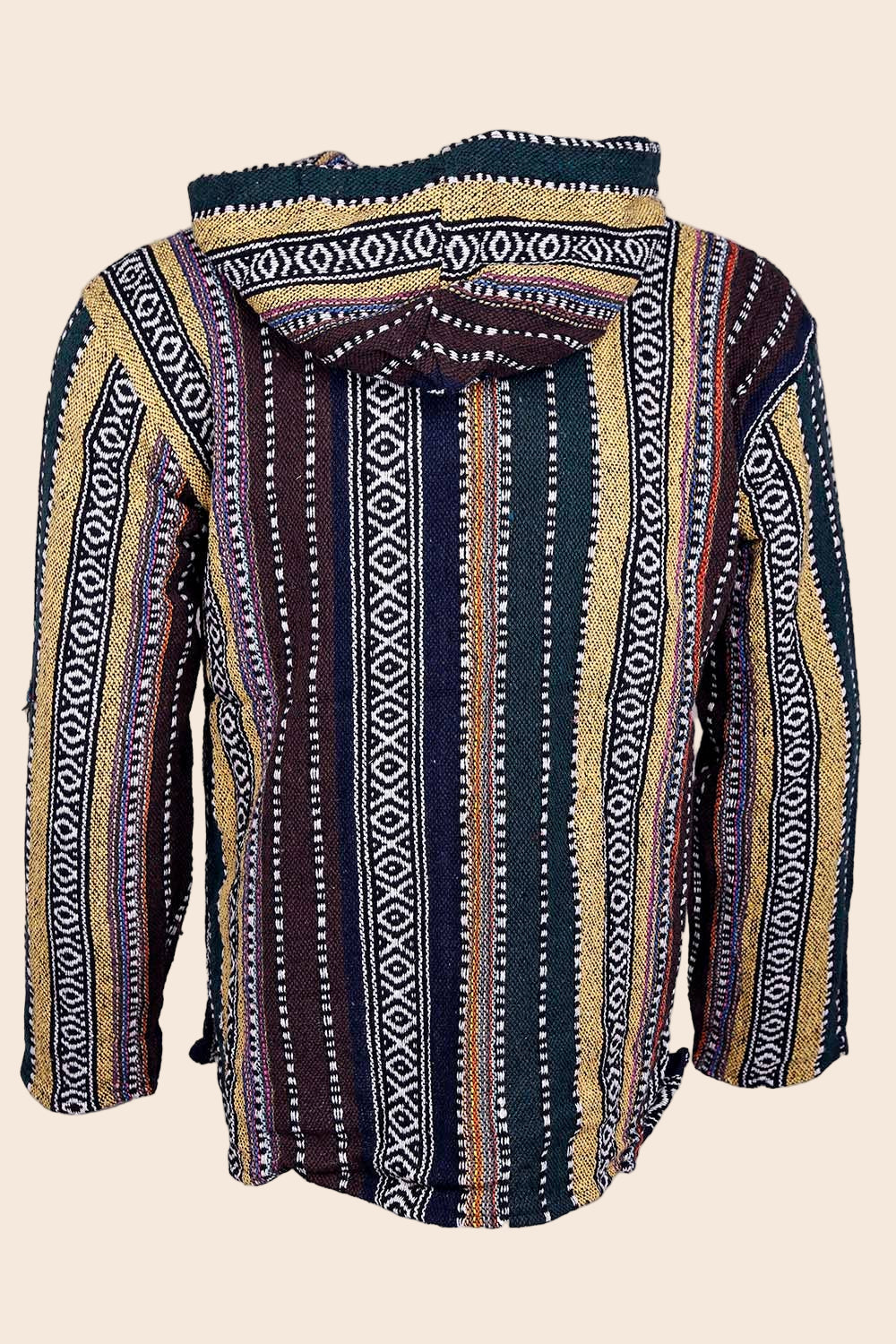 Woven Baja Style Hoodie Zip Up Earth Stripe