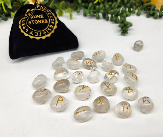 Clear Quartz Rune Sets with Velvet