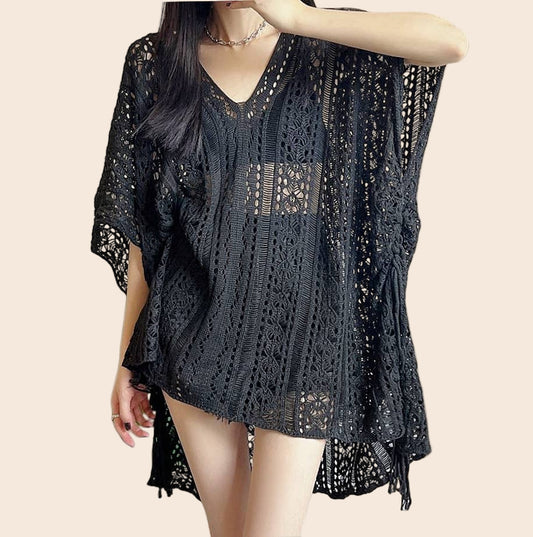 Sided-Tassel Detailed Crochet Tunic