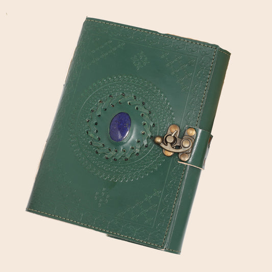 Leather Journal with Stone Mandala Embossed Notebook