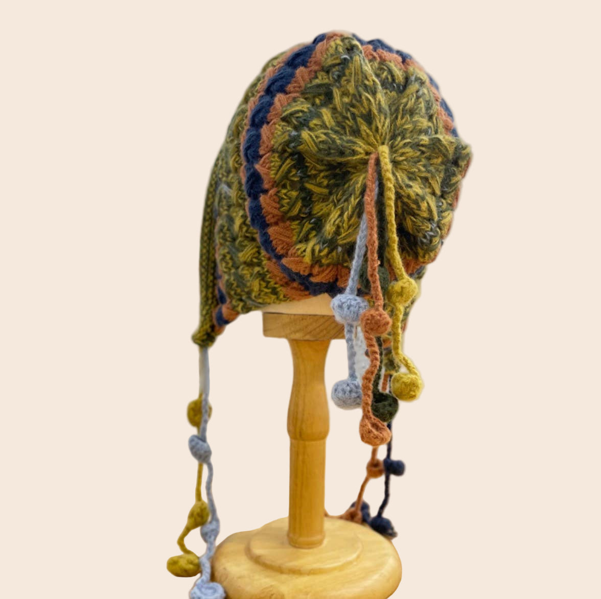 Handcrafted Multicolored Crocheted Hat with Tassel