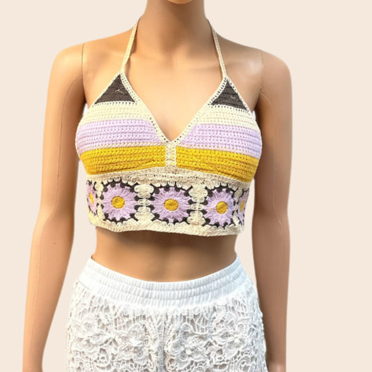 Crochet Purple and Yellow Top