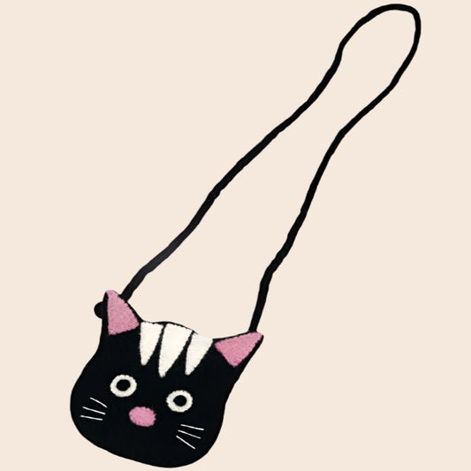Black Kitty Face Long Handle Coin Purse