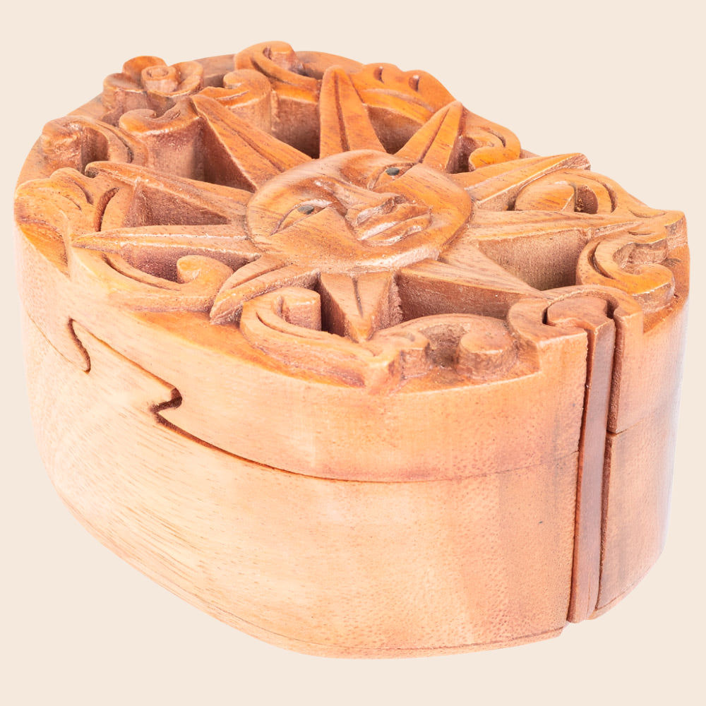 Carved Sun Wooden Puzzle Box