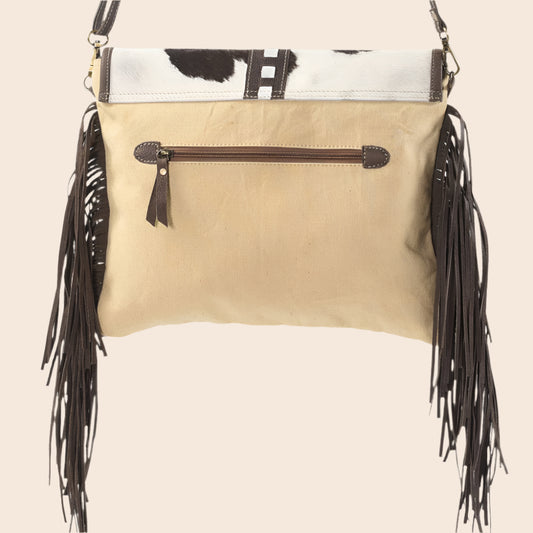 Cow Hide Fringed Striped Bag