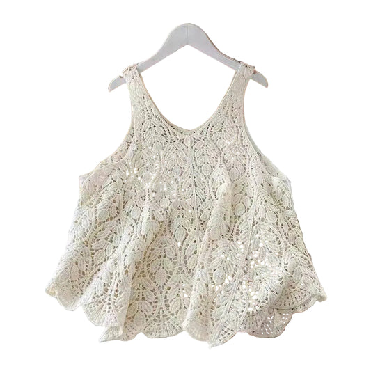 Crochet Hollow Knit Vest with Leaf Texture