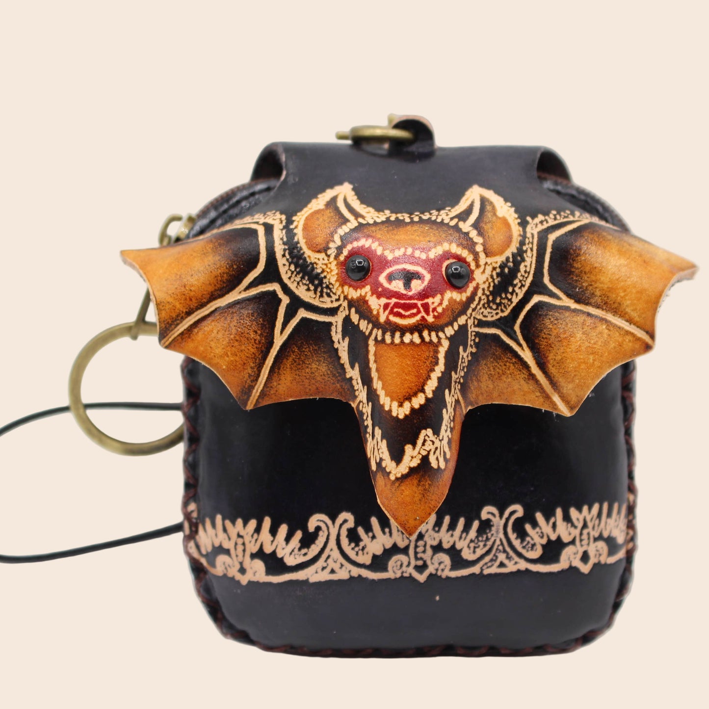 Handmade Leather Bat Coin Purse Wristlet