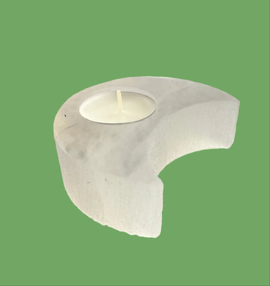 Selenite Moon Tealight Candle Holder