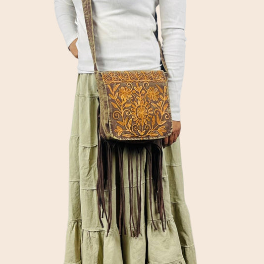 Ember Thread Artisan Fringe Cotton Crossbody Bag