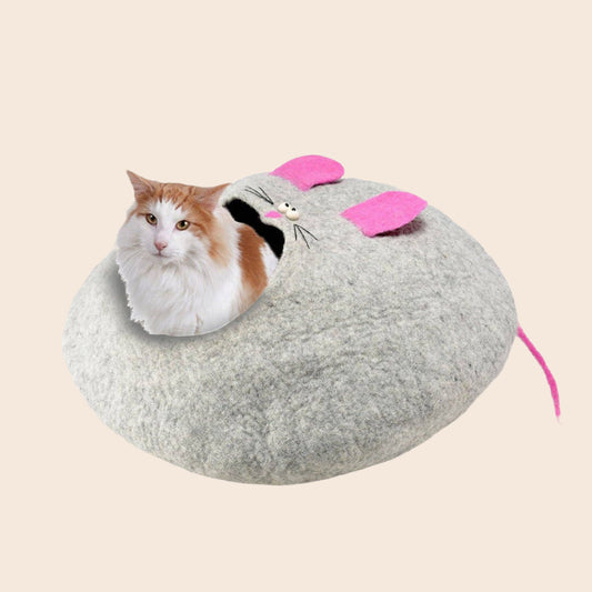 Felted Cat House with Mouse Design
