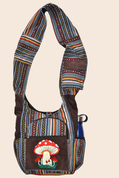 Corduroy Gheri Embroidered Mushroom Crossbody Bag