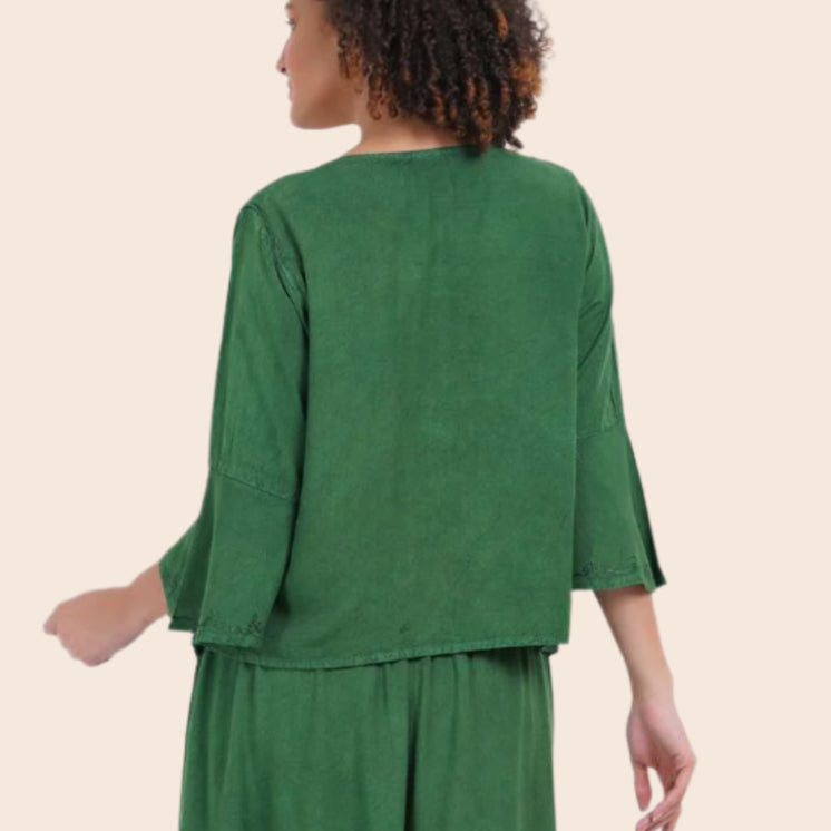 3/4 Length Sleeve Button-up Top