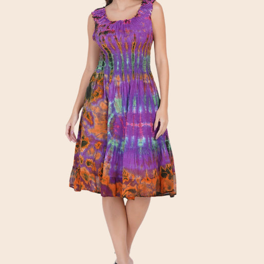Smocked Waist Tie-Dye Dress