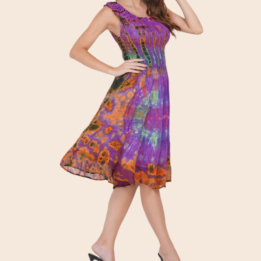 Smocked Waist Tie-Dye Dress