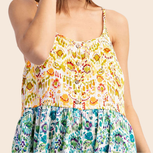 Multicolor Printed Sleeveless Midi Dress