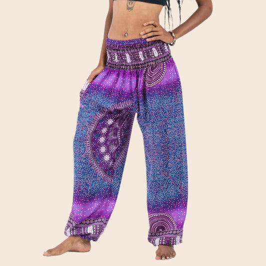 Purple Dotted Mandala Harem Pants