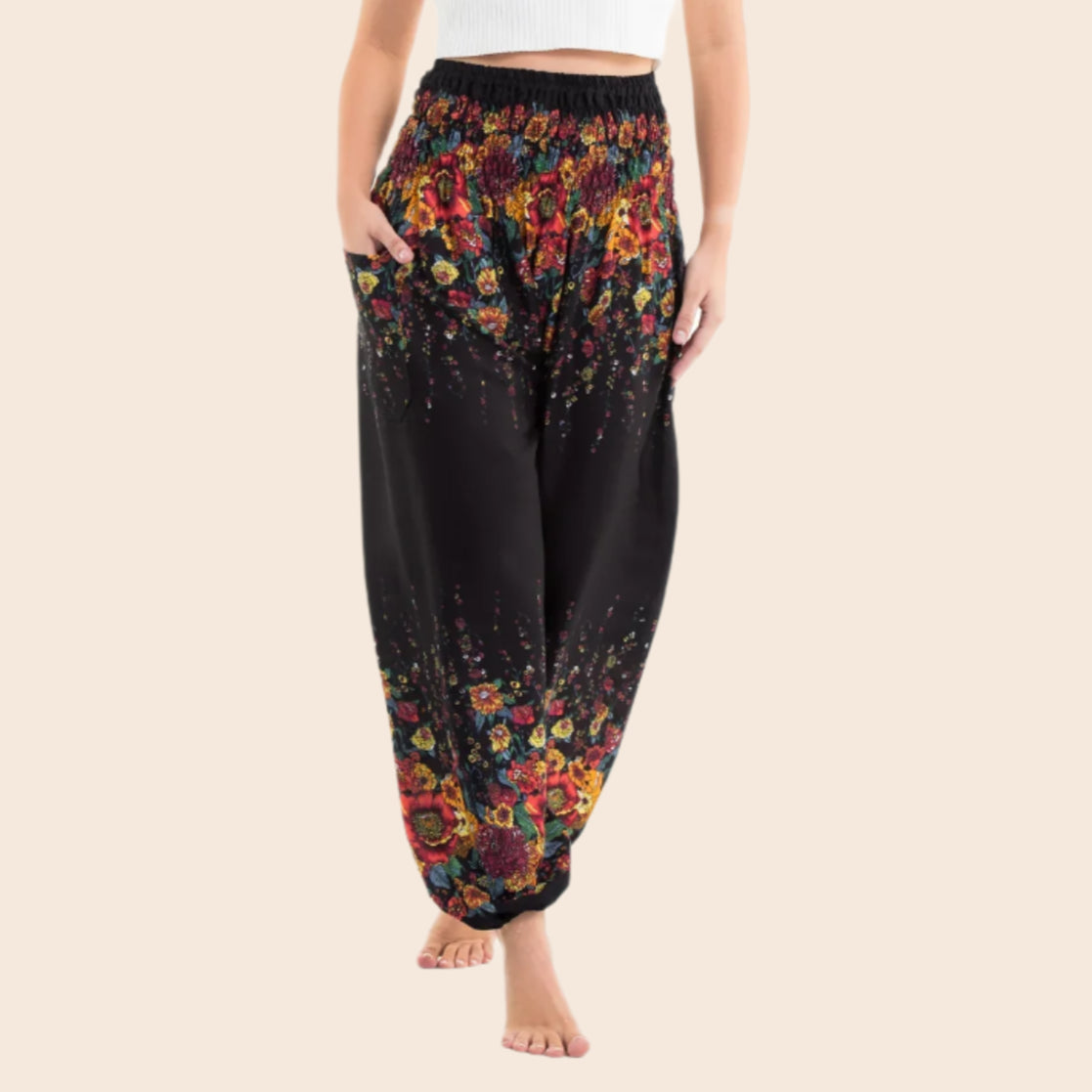 Black Floral Haram Pants