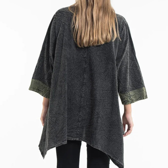 Spiral Stonewashed Tunic Top in Black