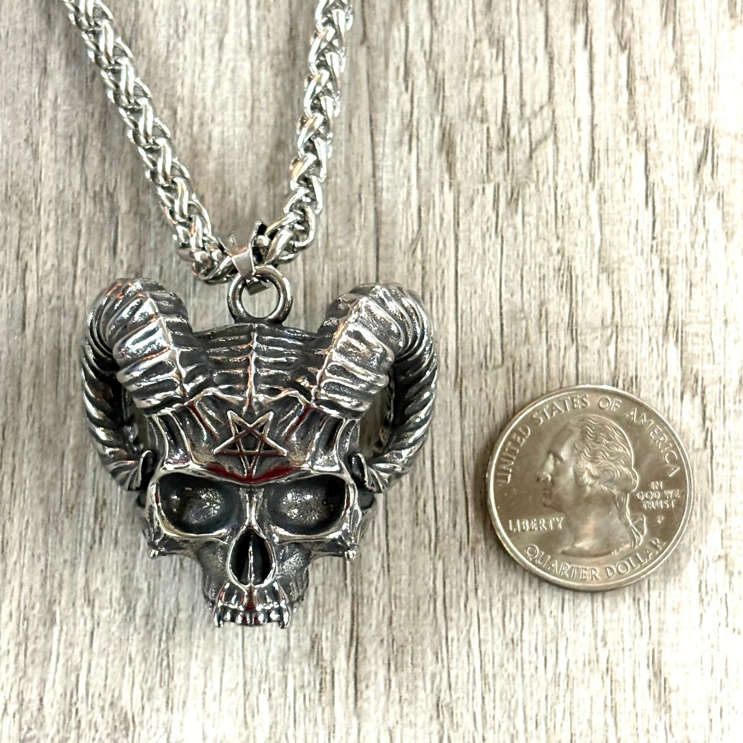 Skull with Horns Stainless Steel Necklace