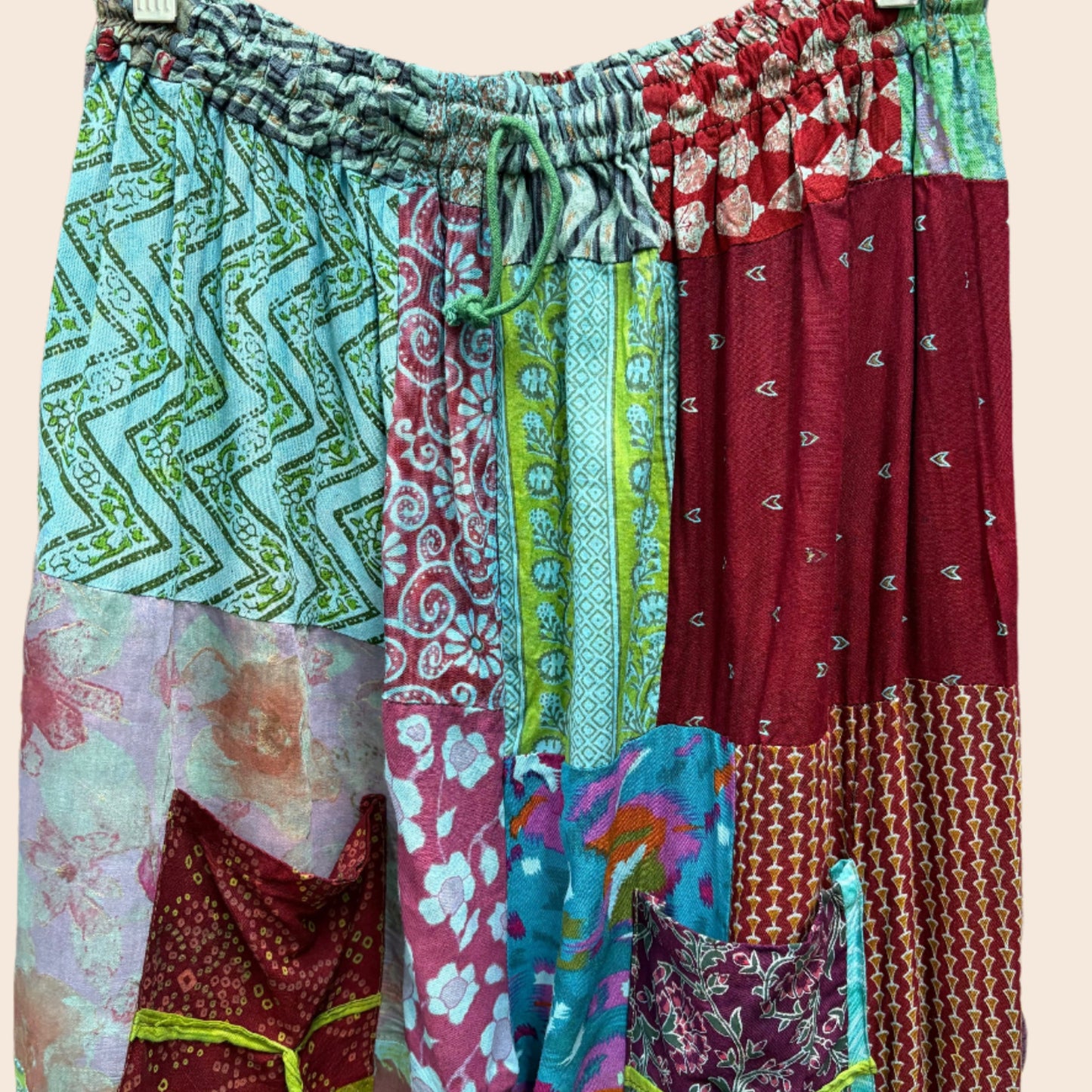 Patchwork Harem Pants with Front Pockets