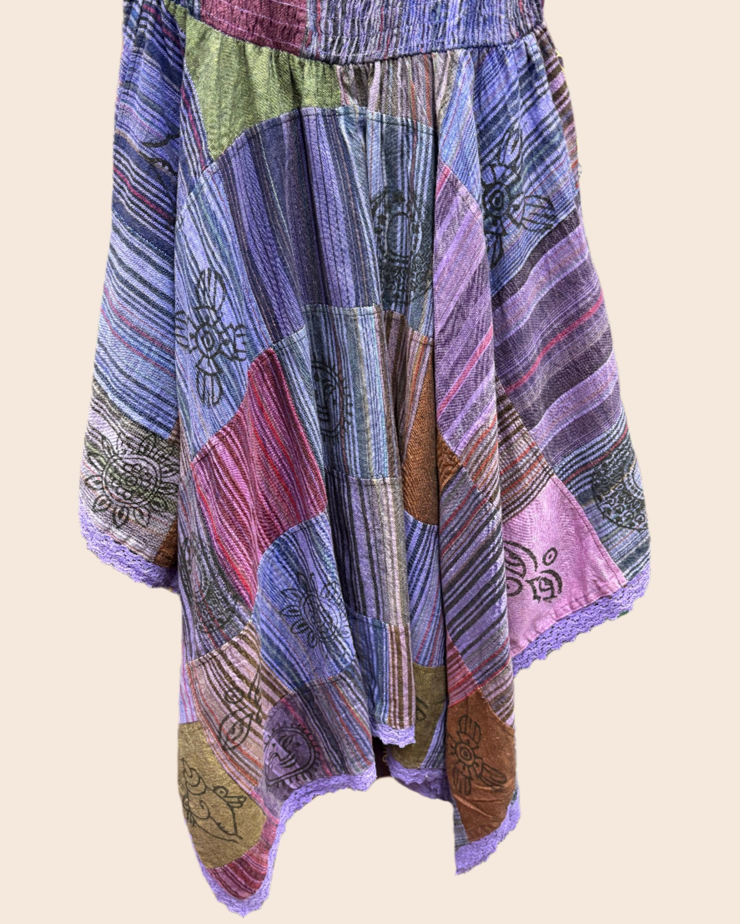 Smocked Bodice Patchwork Dress