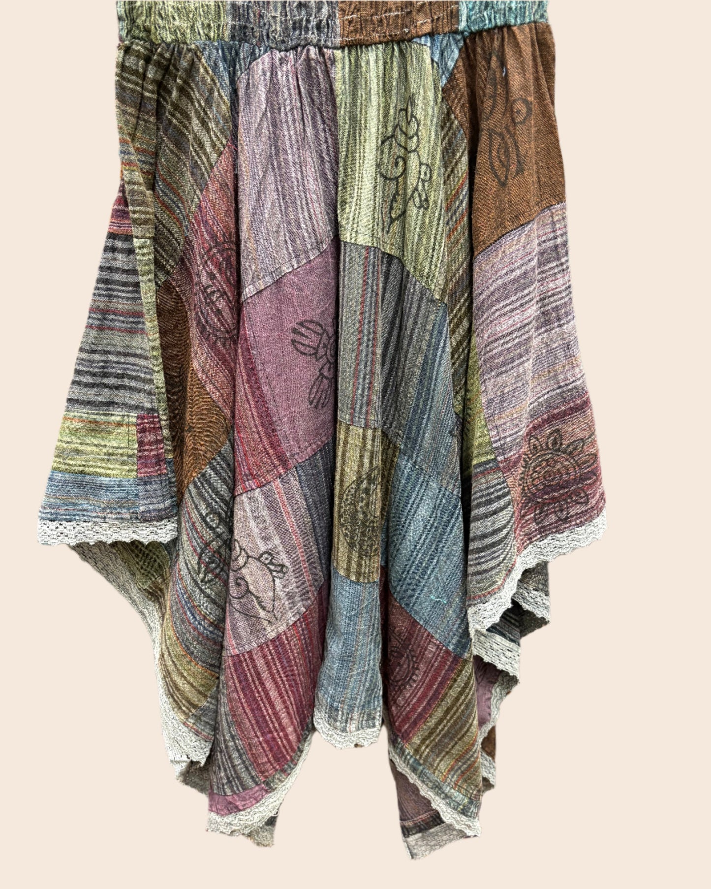 Smocked Bodice Patchwork Dress