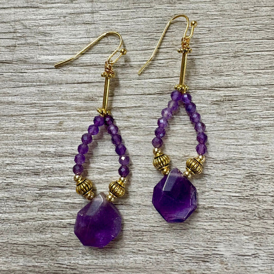 Faceted Amethyst and Gold Earrings