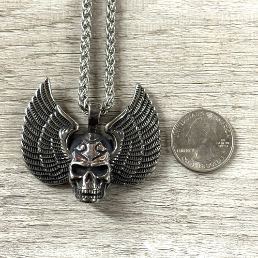 Skull w/ Wings Stainless Steel Necklace