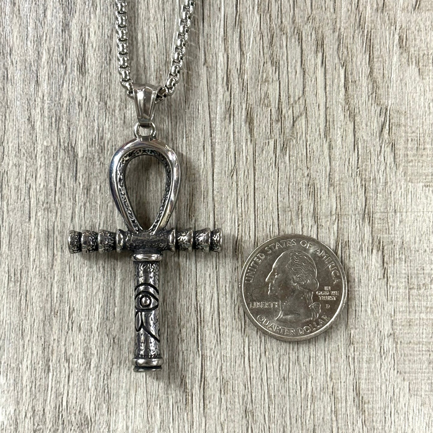 Ankh Eye of Horus Engraved Stainless Steel Necklace